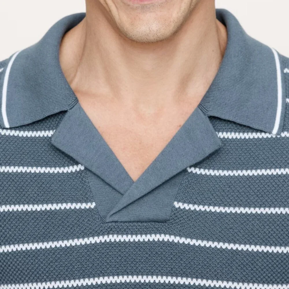 Banana Republic Texture Stripe 100% Organic Cotton Johnny Collar Polo